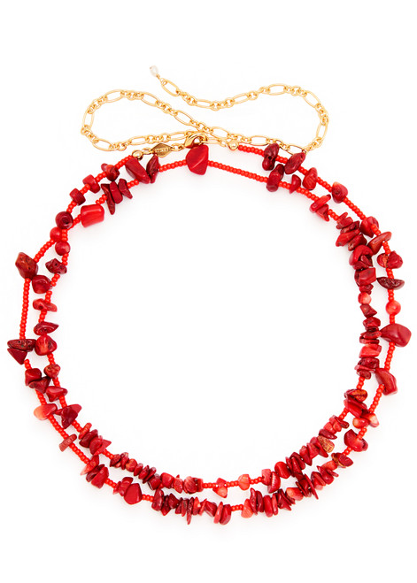 ANNI LU-Reef beaded 18kt gold-plated belt 