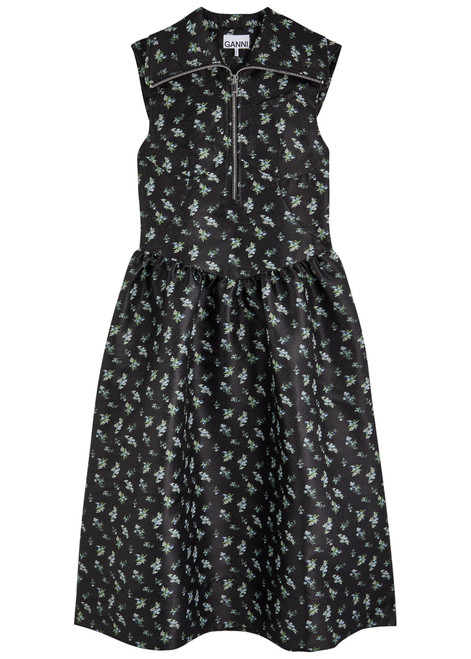 GANNI-Floral-jacquard satin midi dress