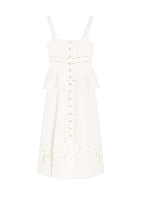 SELF-PORTRAIT-Peplum linen-blend midi dress
