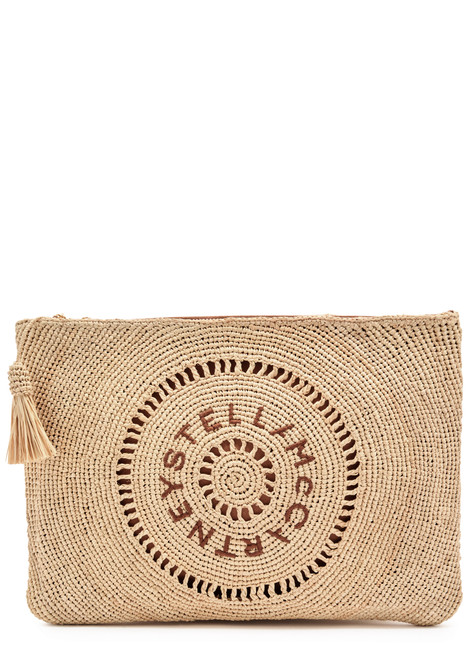 STELLA MCCARTNEY-Logo embroidered raffia pouch