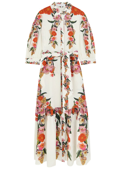 BORGO DE NOR-Bianca floral-printed linen-blend midi dress