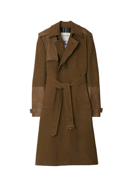 BURBERRY-Long cotton and leather trench coat