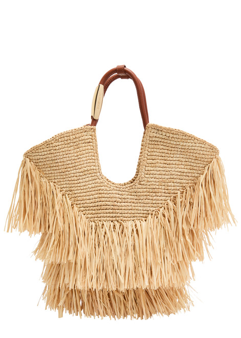 ZIMMERMANN-Goldentime fringe-trimmed crochet raffia tote