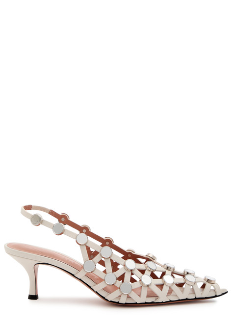 THE ATTICO-Grid 50 mirror-embellished leather slingback pumps