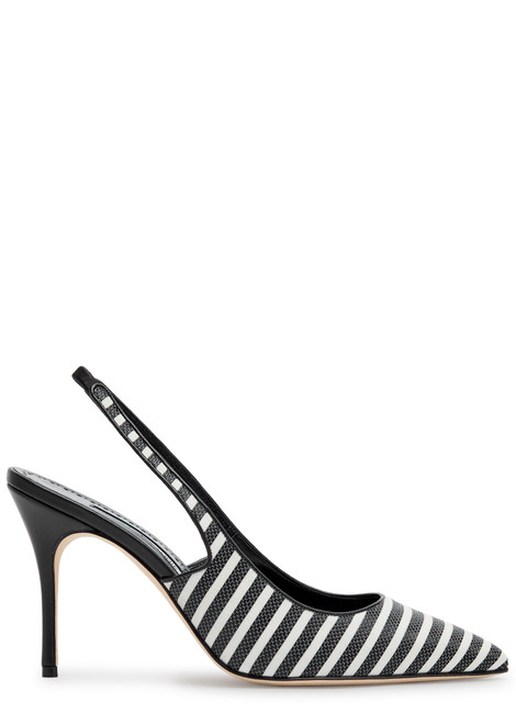 MANOLO BLAHNIK-Allurafia 90 striped leather slingback pumps