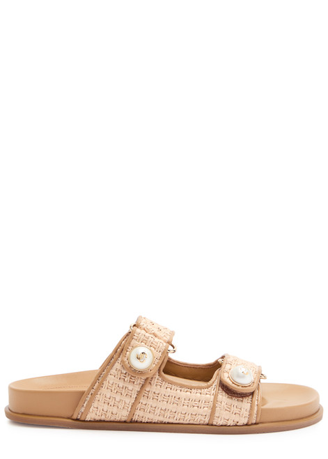 JIMMY CHOO-Fayence embellished raffia sliders