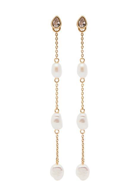 ASTRID & MIYU-Pearl-embellished 18kt gold-plated drop earrings