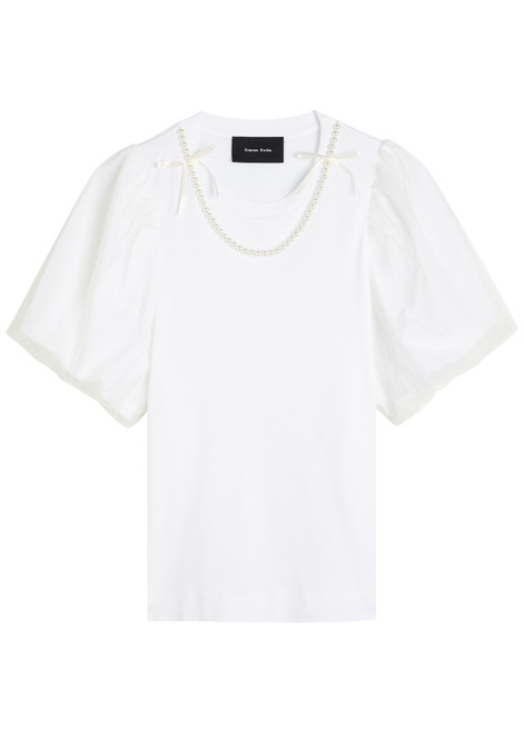 SIMONE ROCHA-Tulle Overlay Puff Sleeve cotton T-shirt 