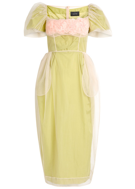SIMONE ROCHA-Layered Balconette Bust Detail satin and organza midi dress