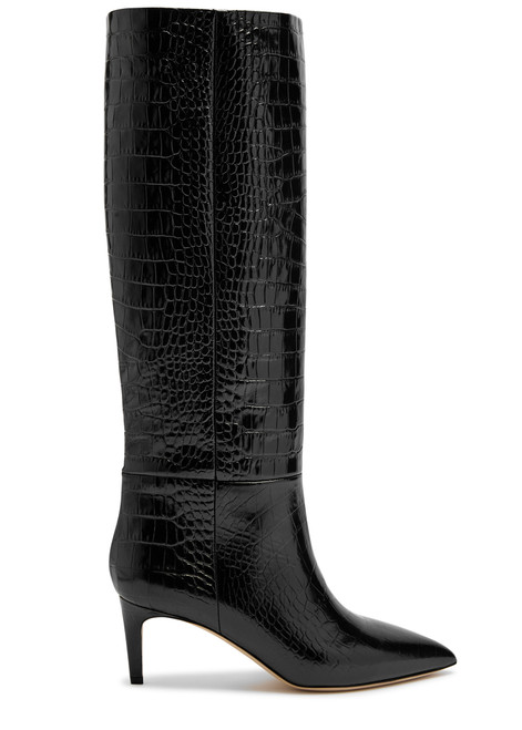 PARIS TEXAS-Stiletto 60 crocodile-effect leather knee-high boots