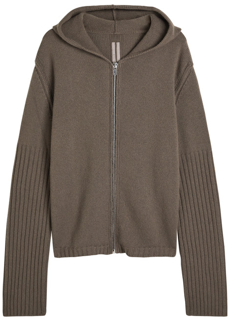 RICK OWENS-Zipped hooded cashmere jumper