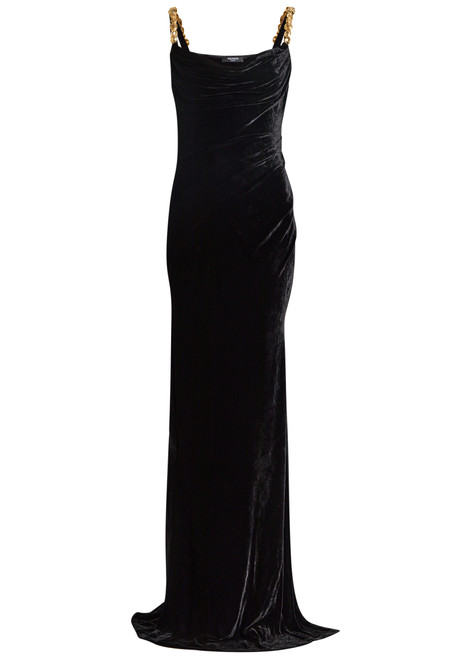 BALMAIN-Embellished velvet maxi dress