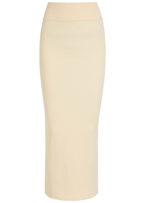 Ribbed knit midi skirt