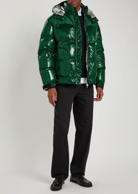 Hooded quilted glossed nylon jacket