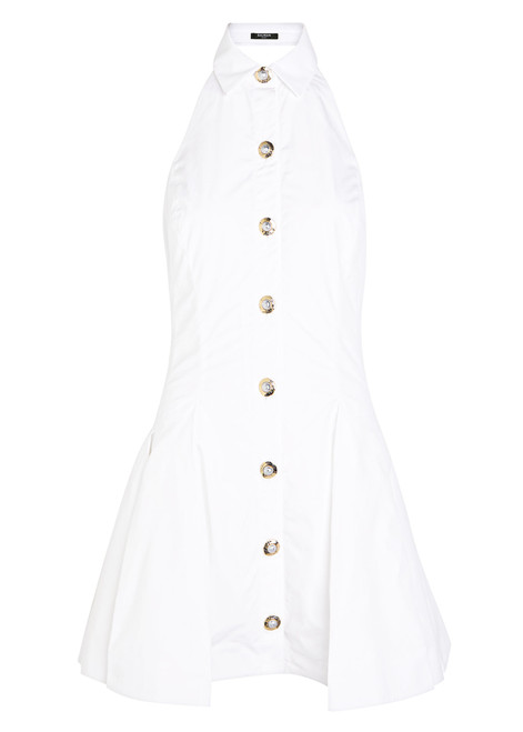 BALMAIN-Halterneck cotton-poplin mini dress