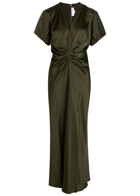 VICTORIA BECKHAM-Bella gathered satin midi dress