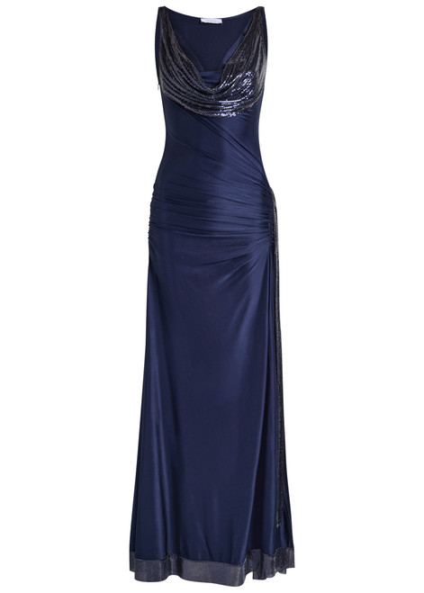 RABANNE-Chainmail-embellished stretch-satin gown