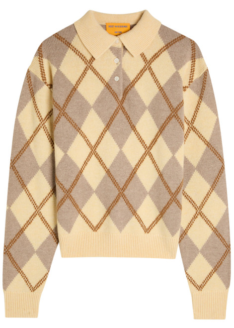 Guest In Residence-Collegiate argyle wool-blend polo jumper