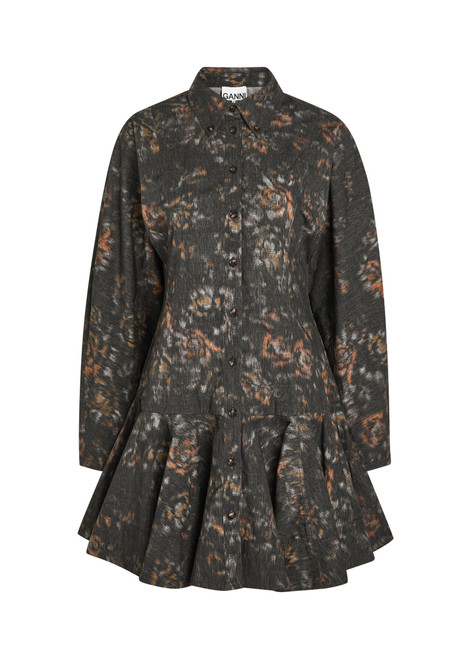 GANNI-Printed stretch-cotton mini shirt dress