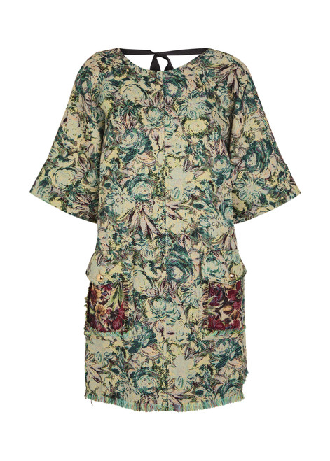 GANNI-Tapestry patterned-jacquard woven mini kimono dress