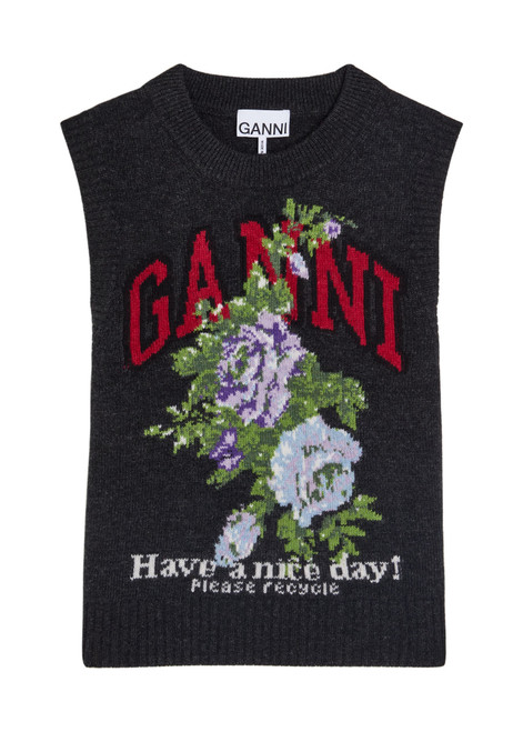 GANNI-Floral-intarsia wool-blend vest