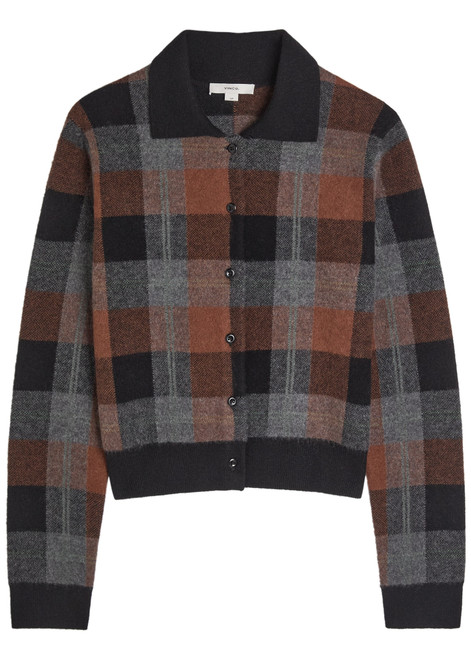 VINCE-Checked cashmere cardigan