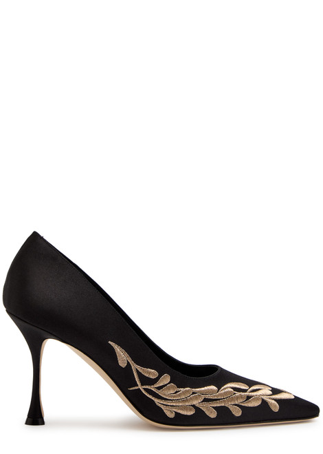 MANOLO BLAHNIK-Rabata 90 embroidered satin pumps