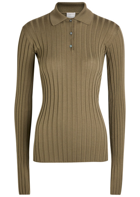 CALVIN KLEIN-Amber ribbed wool polo top