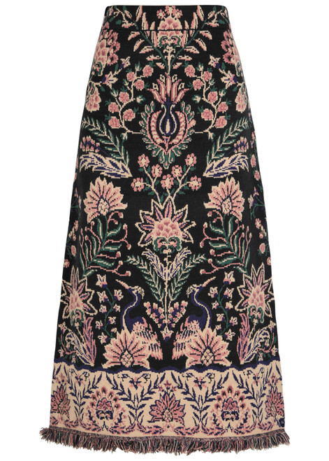 FARM RIO-Marvelous Garden floral-jacquard knit midi skirt