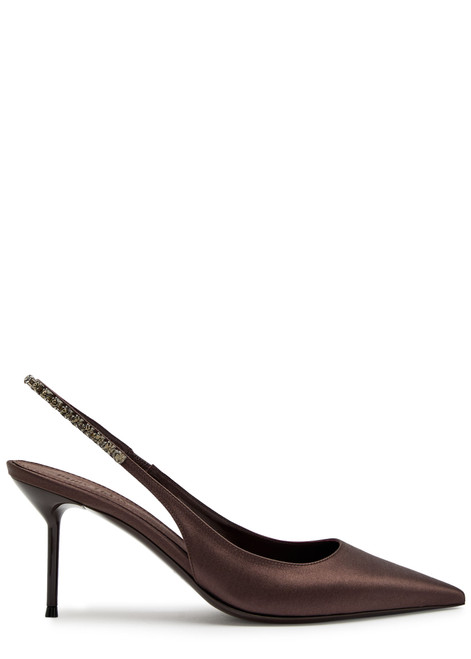 PARIS TEXAS-Lidia 70 crystal-embellished satin slingback pumps