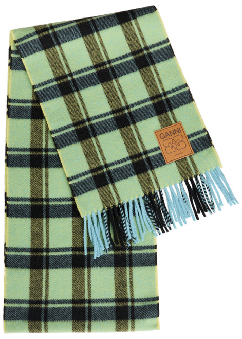 GANNI-Plaid fringed wool scarf