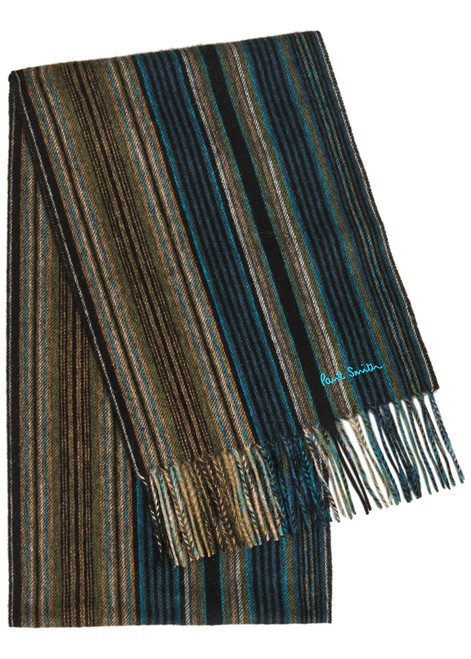 PAUL SMITH-Trent striped logo-embroidered wool scarf