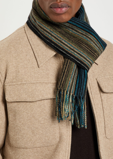 Trent striped logo-embroidered wool scarf