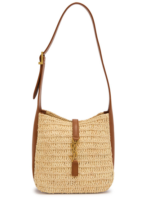 SAINT LAURENT-Le 5 à 7 leather and raffia shoulder bag