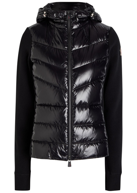 MONCLER-Logo-appliquéd quilted shell and fleece cardigan
