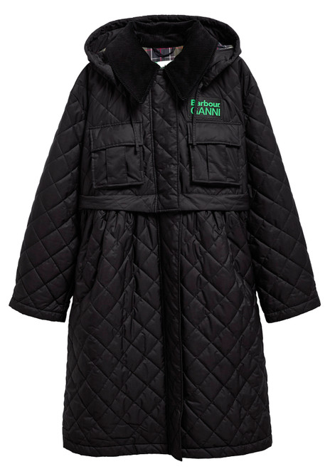 BARBOUR X GANNI-Quilted peplum shell coat