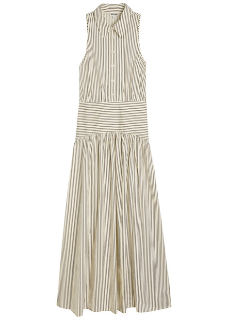 STAUD-Romy striped stretch-cotton poplin maxi shirt dress