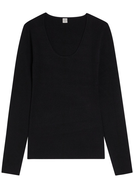 Scoop-neck stretch-wool top