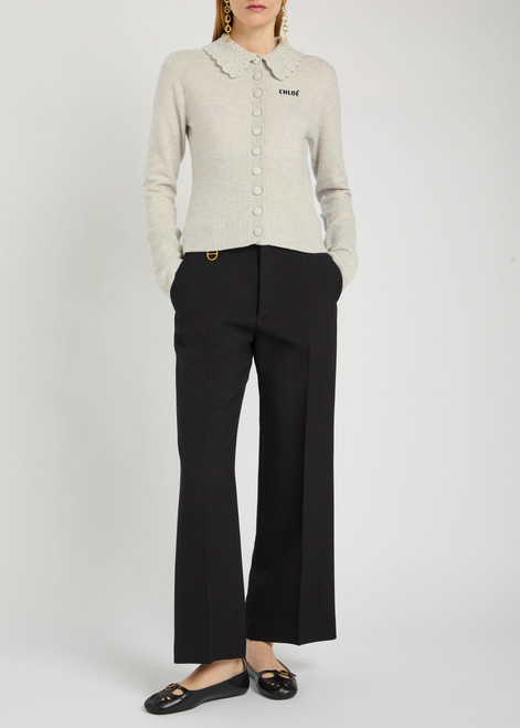 Logo intarsia wool cardigan