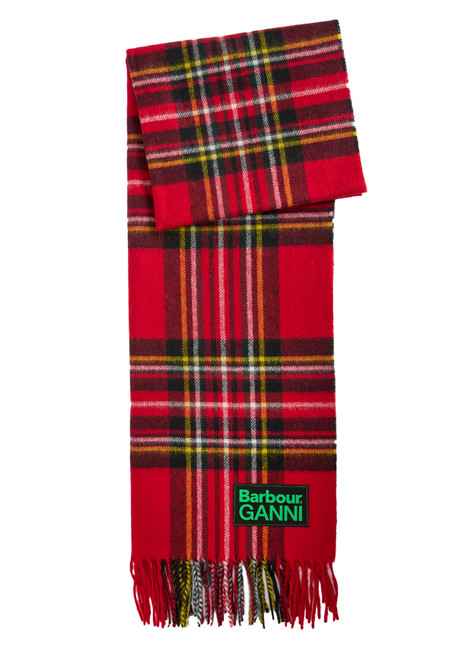 BARBOUR X GANNI-Tartan fringed wool scarf
