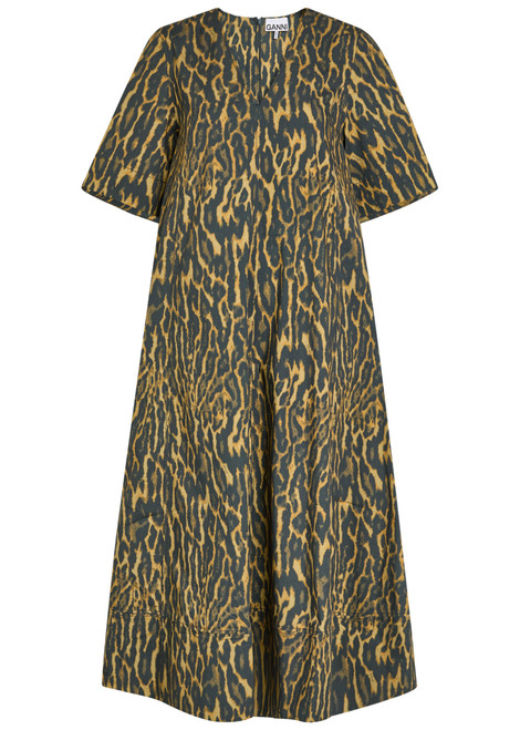 GANNI-Leopard stretch-cotton midi dress