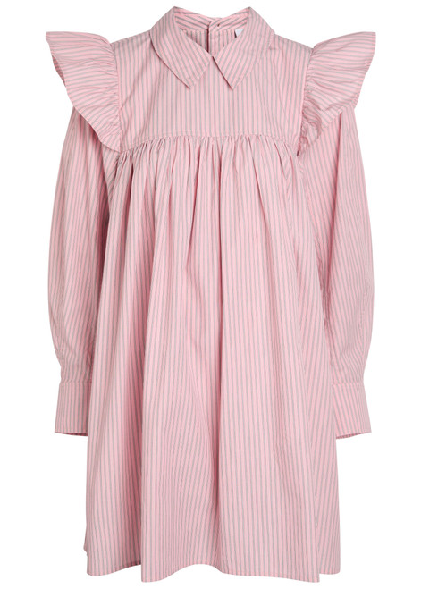 GANNI-Striped cotton-poplin mini shirt dress