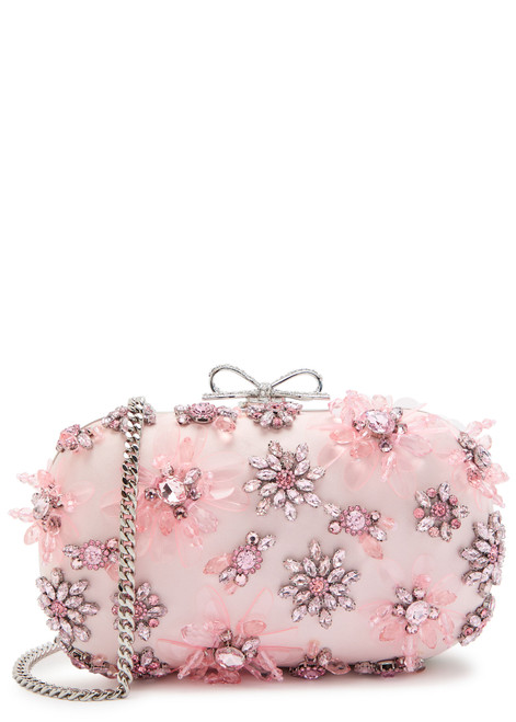 SELF-PORTRAIT-Floral-embellished satin box clutch