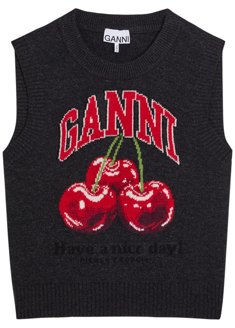 GANNI-Logo-intarsia wool-blend vest