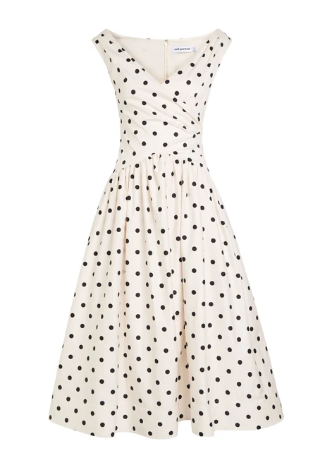 SELF-PORTRAIT-Polka dot cotton-poplin midi dress