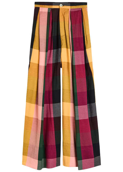 MARRAKSHI-Checked wide-leg cotton-blend trousers
