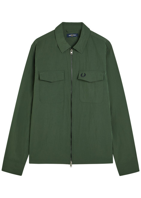 FRED PERRY-Logo-embroidered crinkled shell overshirt