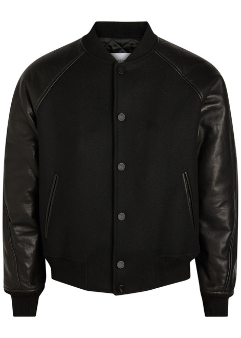 GIVENCHY-Logo-appliquéd leather and wool bomber jacket