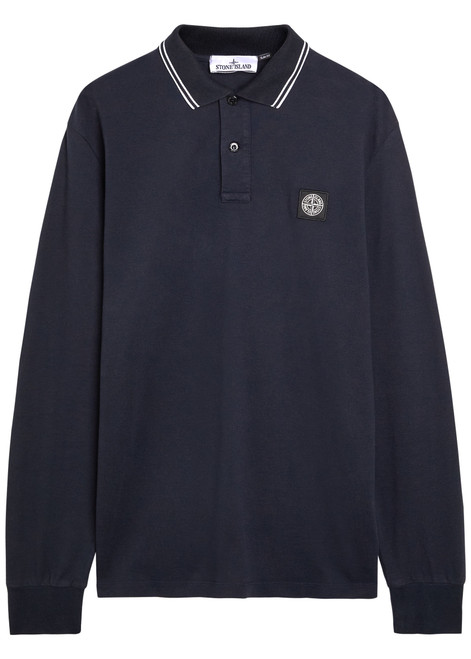 STONE ISLAND-Logo-appliquéd piqué stretch-cotton polo shirt