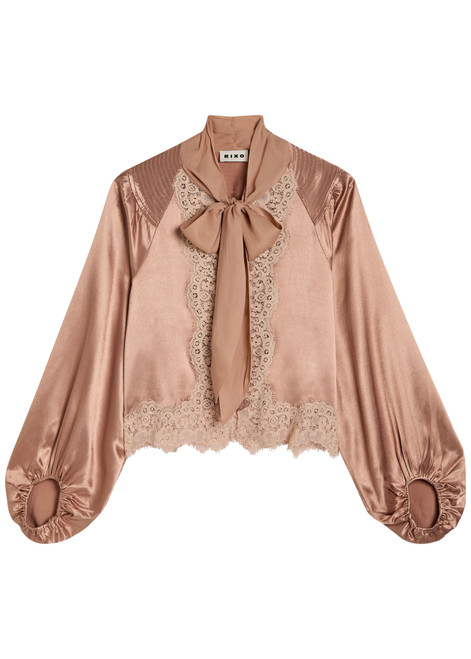 RIXO-Nalani lace-trimmed satin blouse